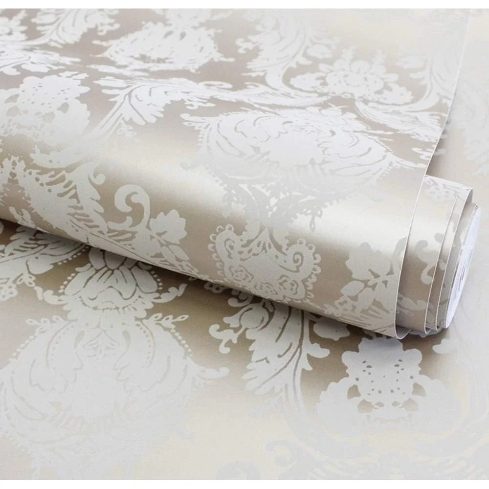 5 Rolls Textured Beige Removable Peel and Stick Damask Wallpaper, 20.5 in X 16.5